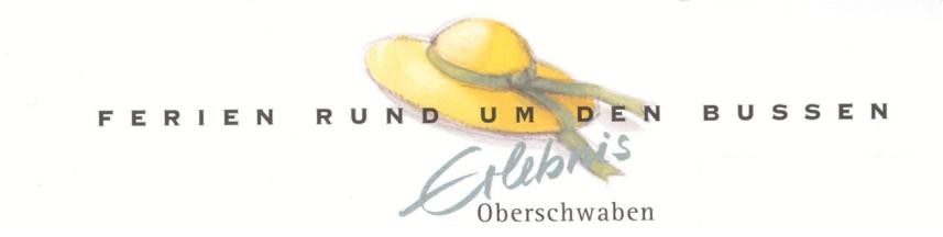 Logo für Ferien rund um den Bussen mit diesem Text und Text "Erlebnis Oberschwaben" und einem Strohhuthut