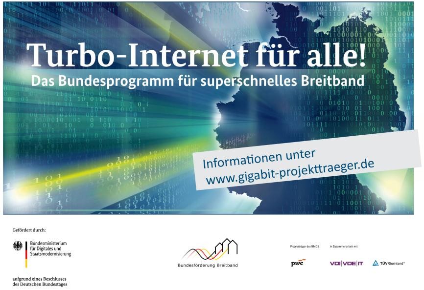 Banner zur Förderung des Breitbandausbaus weiße Flecken