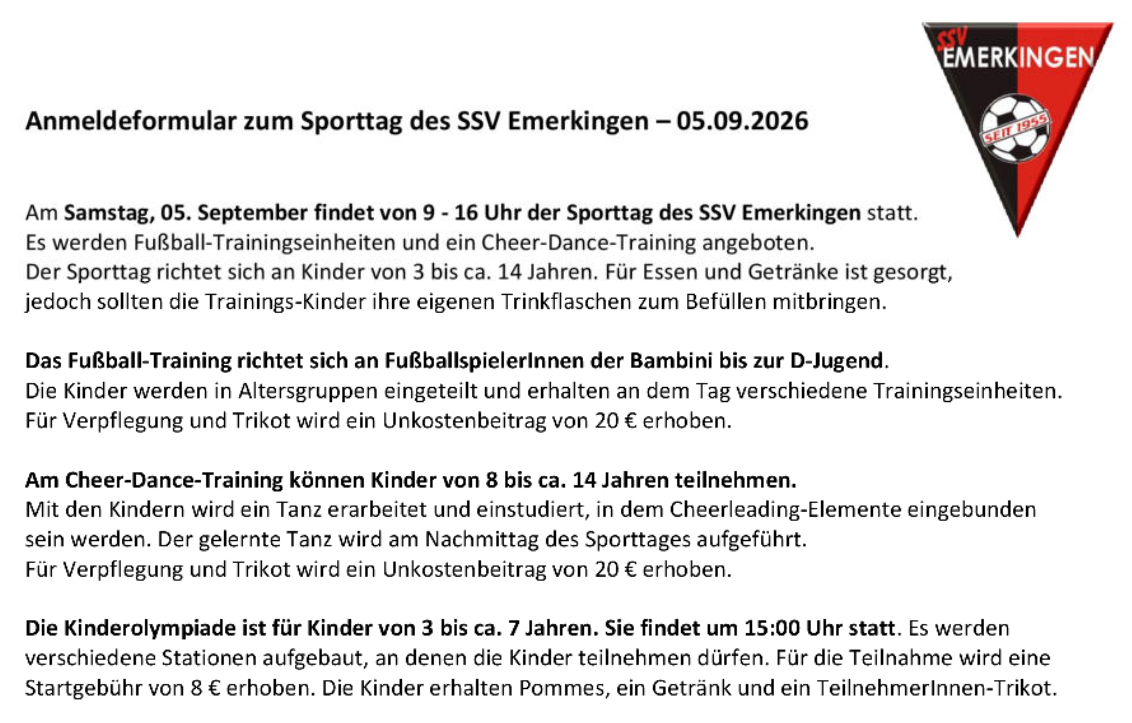 Bild mit Beschreibung des Sporttages