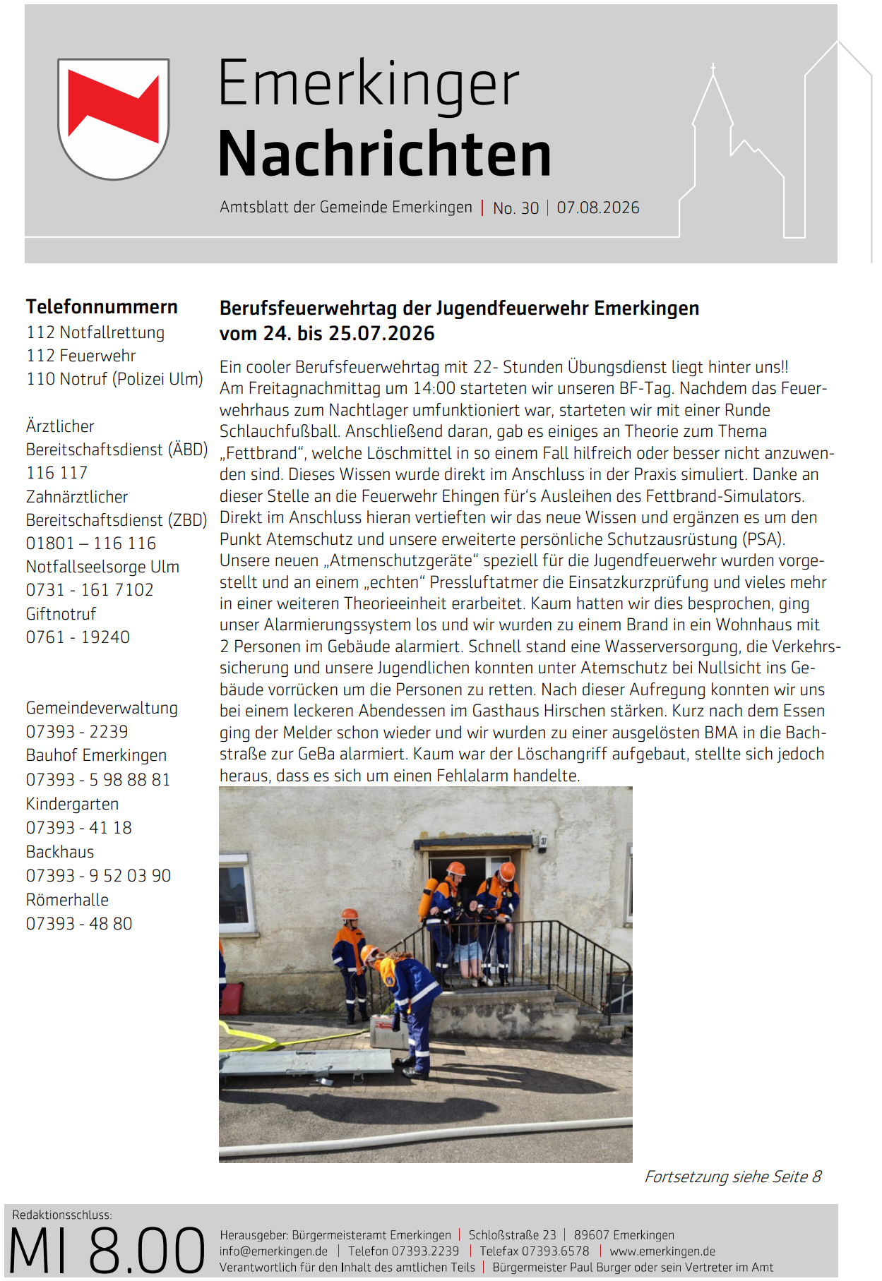 Titelseite des aktuellen Amtsblatt der Gemeinde Emerkingen