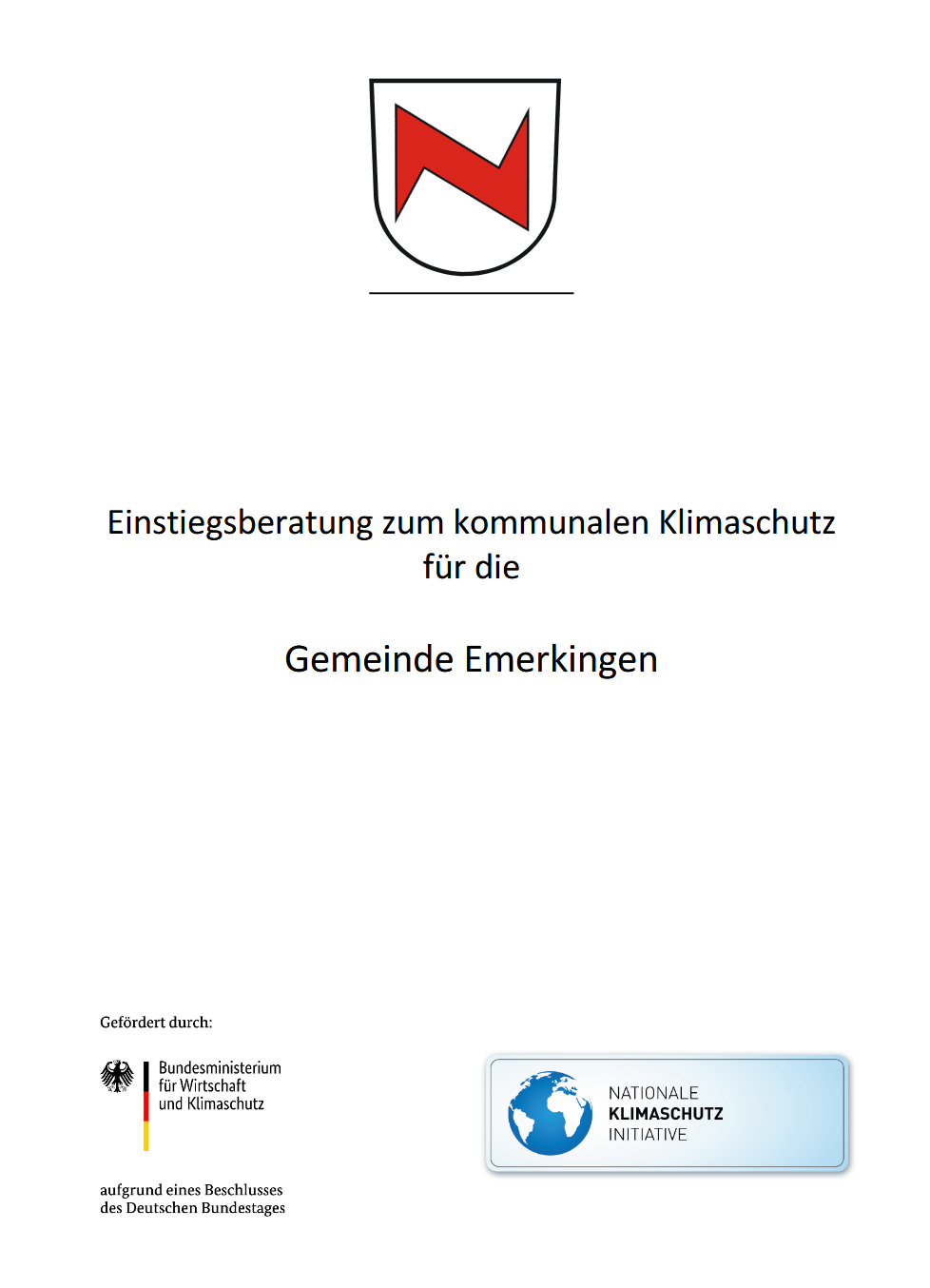 Titelseite Abschlussbericht Einstiegsberatung kommunaler Klimaschutz der Gemeinde Emerkingen