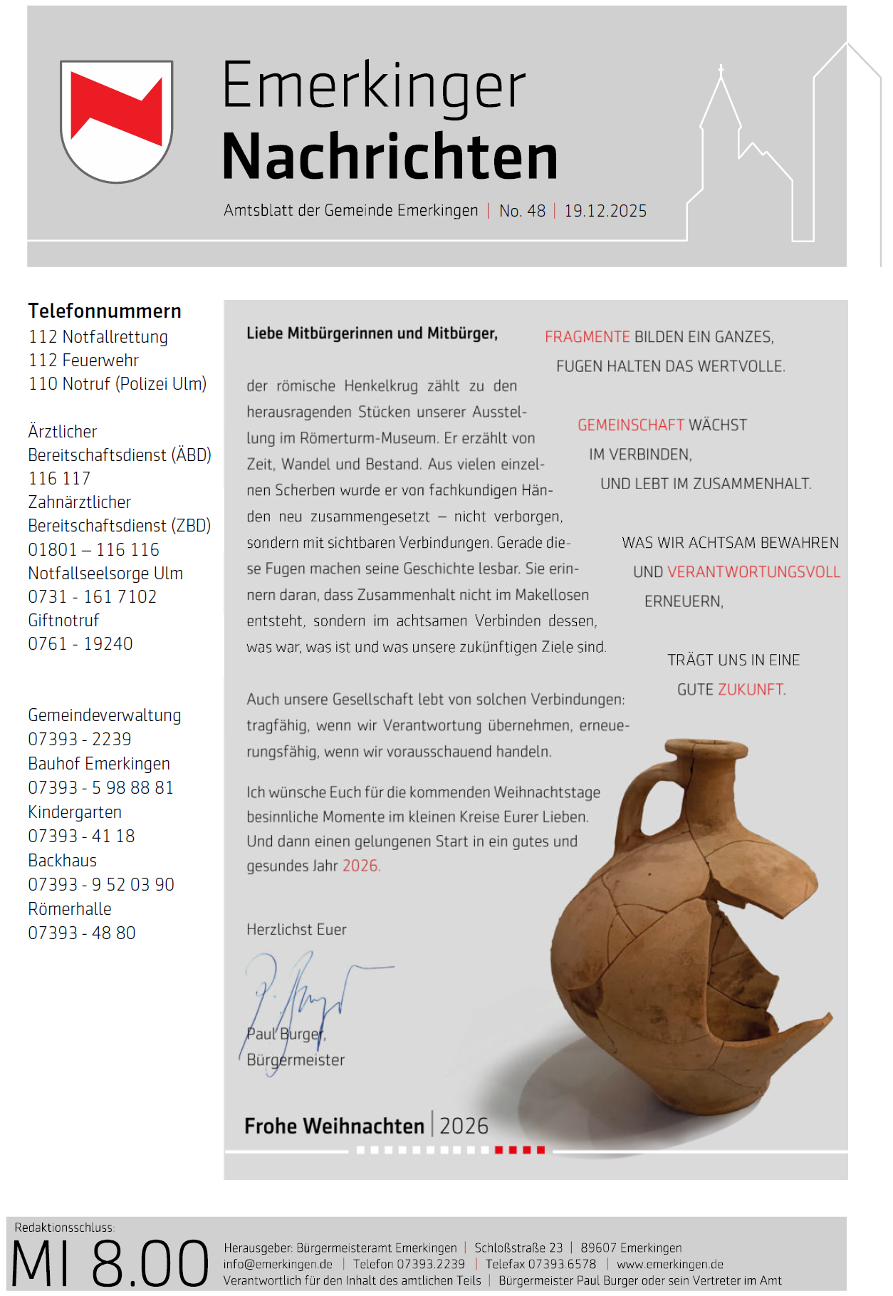 Titelseite des aktuellen Amtsblatt der Gemeinde Emerkingen