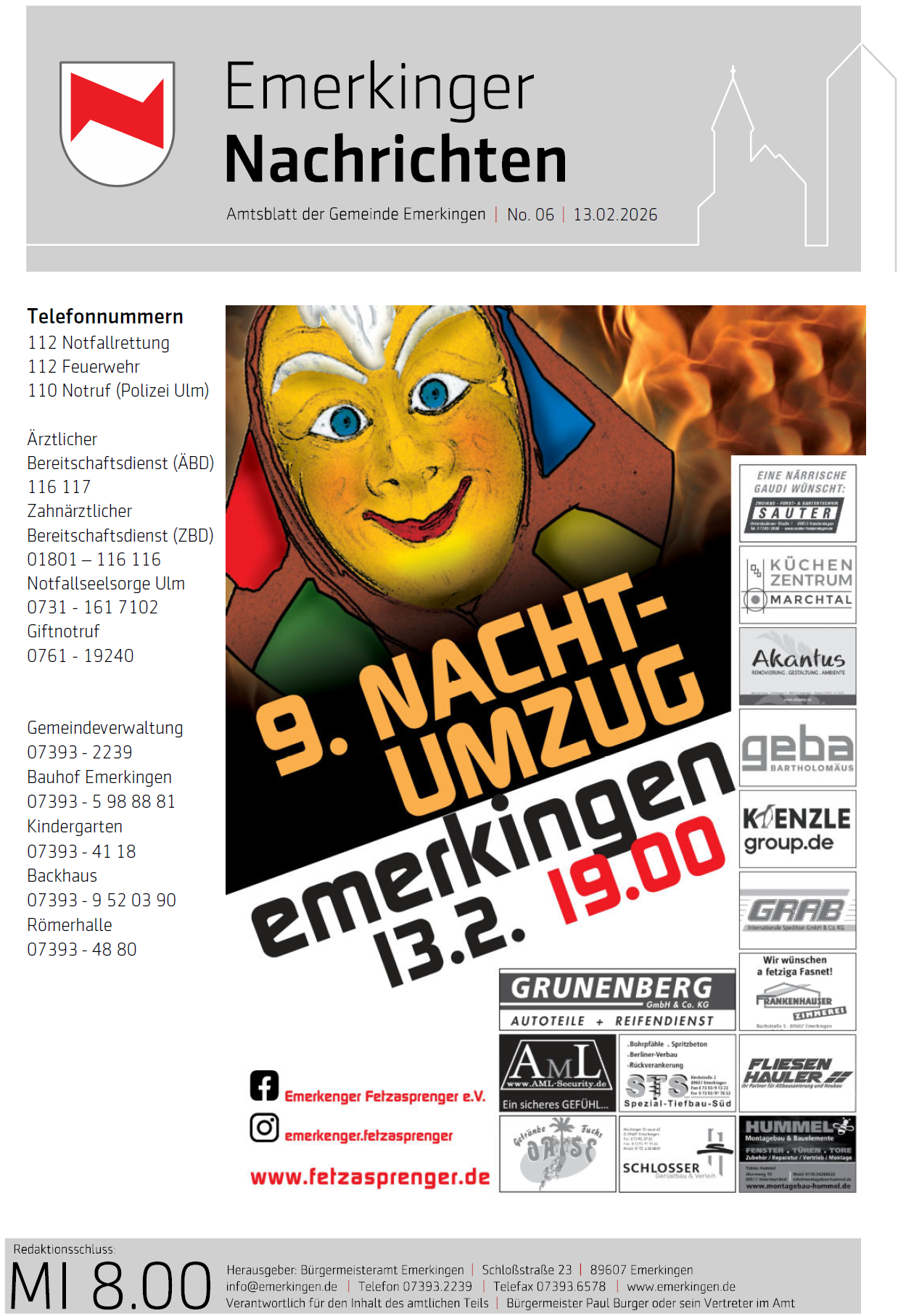 Titelseite des aktuellen Amtsblatt der Gemeinde Emerkingen