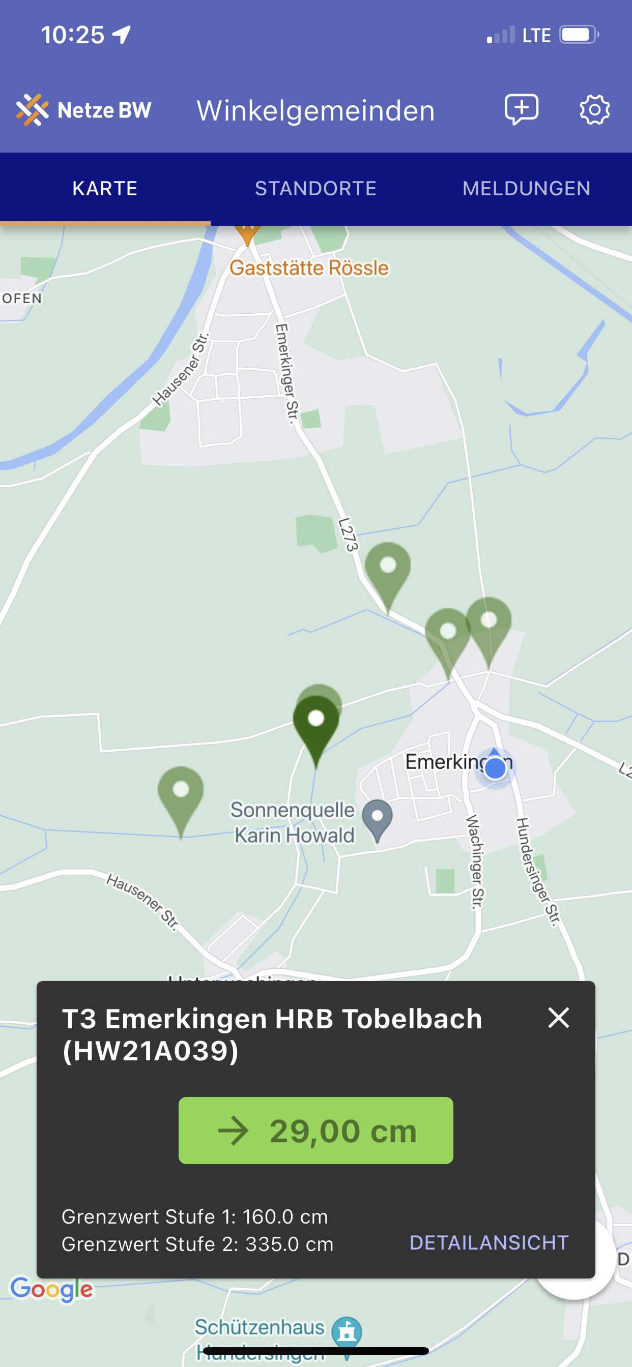 Bildschirmfoto einer Kartenansicht aus der NOYSEE-App